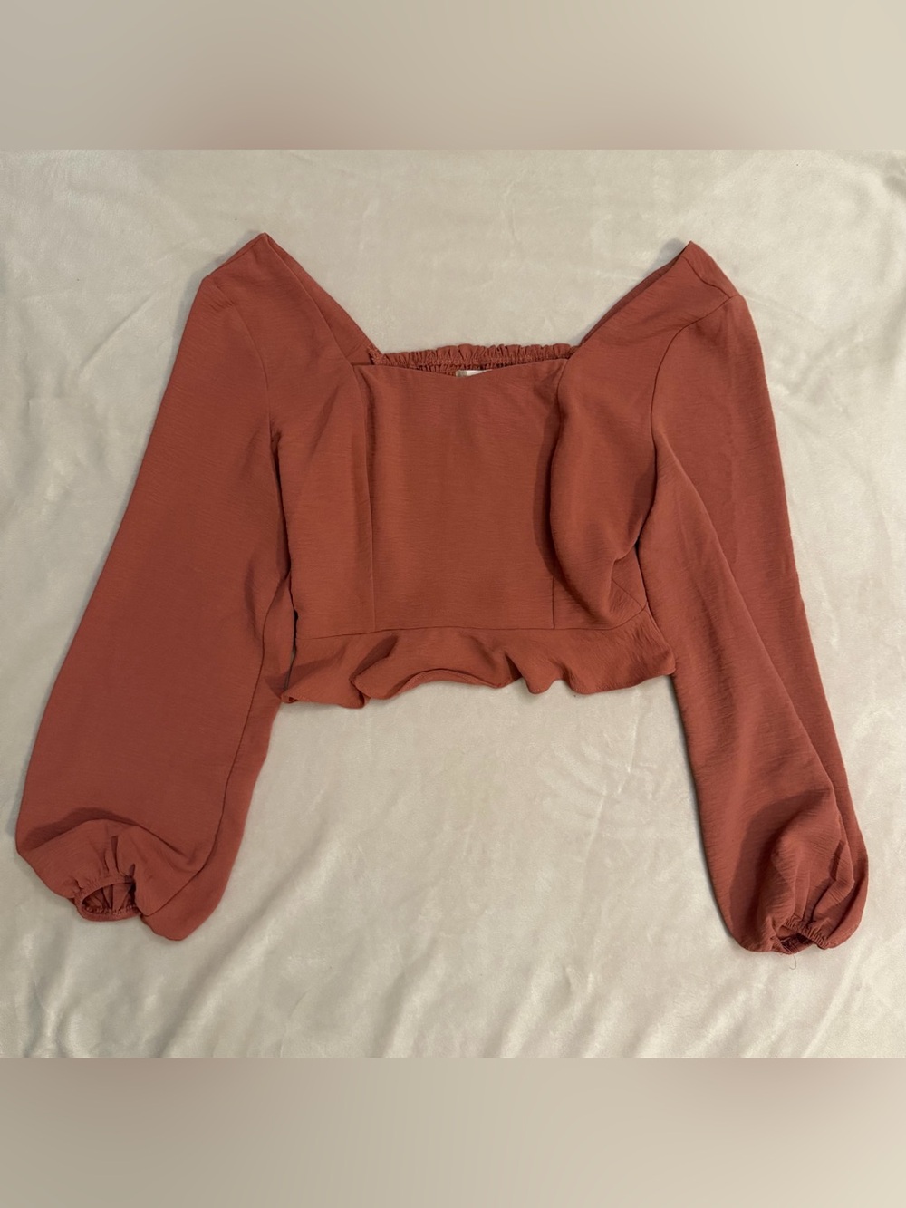 Altar'd State Rust Square-Neck Puff Sleeve Crop Top